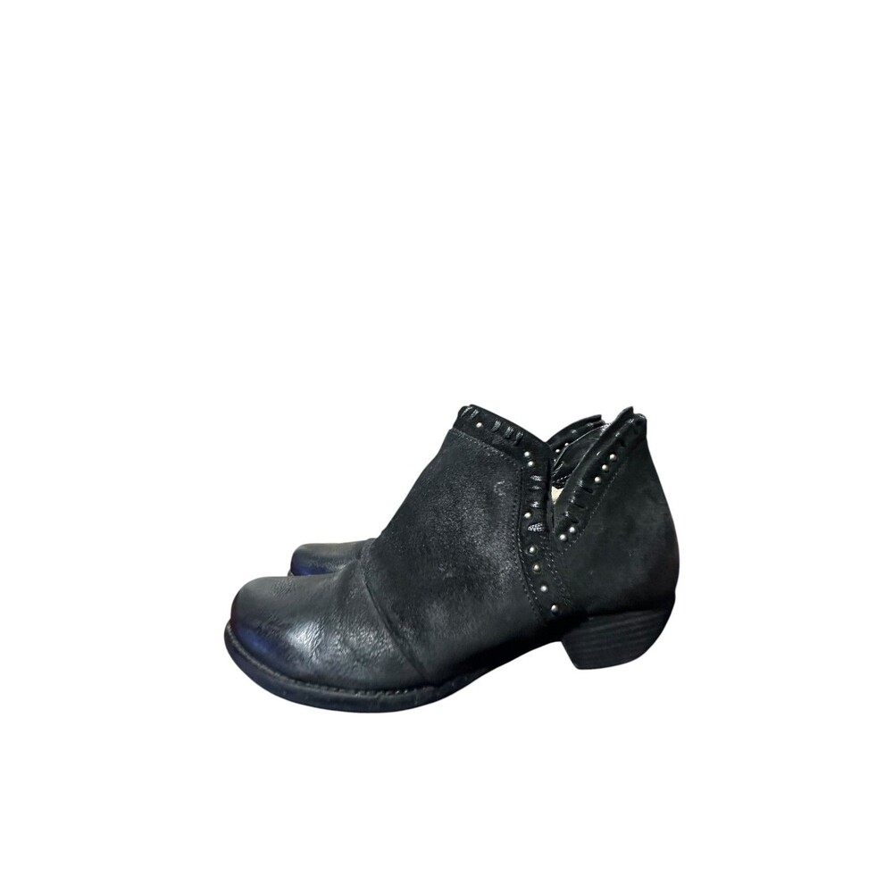 Miz Mooz Lacie Ankle Black Boots Womens 8 EU 38 Black Leather Side Zip Scrunched